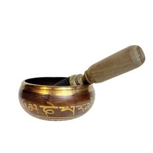 Brass Tibetan Singing Bowl Set with Wooden Mallet Striker Meditation